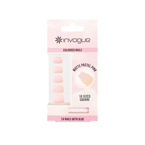 Invogue Matte Pastel Pink Square Nails - Pack of 24