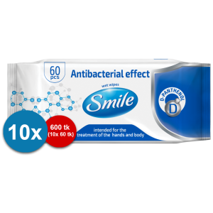 Smile antibakteerinen desinfiointipyyhe käsien desinfiointiin 60kpl/10pkt