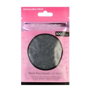 Brushworks Black Flexi Elastic Hair Bands 100 Pieces