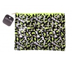 BYS GONE WILD Cosmetic Bag Leopard Print Clear Neon Lime/Black 