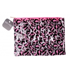 BYS GONE WILD Cosmetic Bag Leopard Print Clear Neon Pink/Black 
