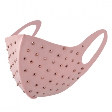 BYS Face Mask Single Layer Fashion Dusty Pink with Rose Gold Stones