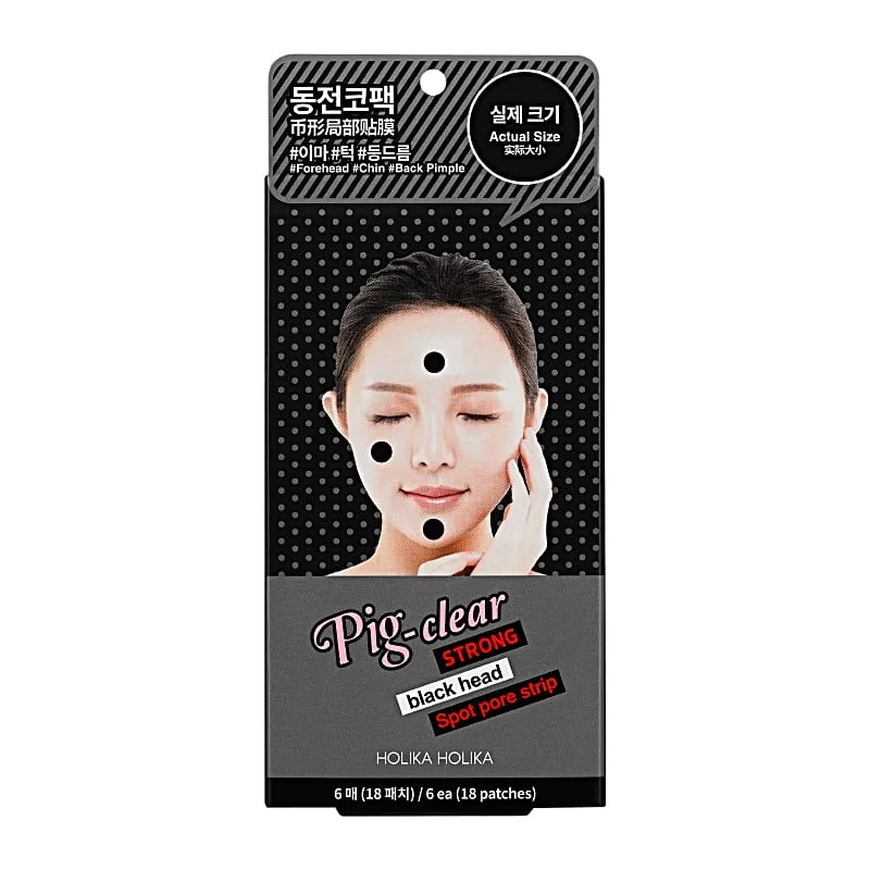 Holika Holika Pig Nose Clear Strong Blackhead Spot Pore Strip Точечные патчи для очищения пор 6 листов 18шт