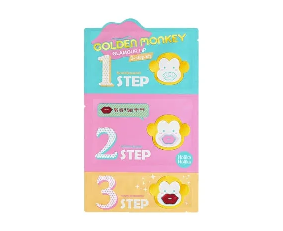 Holika Holika Golden Monkey Glamour Lip 3 Step Kit 3 ступенчатый набор средств для ухода за губами 2г
